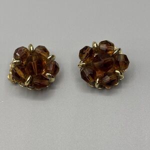 Vintage Marvella Gold and Brown Cluster Earrings JP175